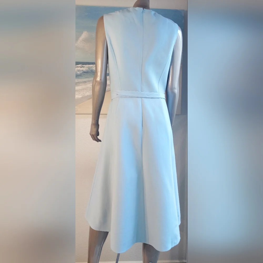 $3,400 OSCAR DE LA RENTA LIGHT BLUE WOOL FLOWER EMBR DRESS 8 - Picture 6 of 15